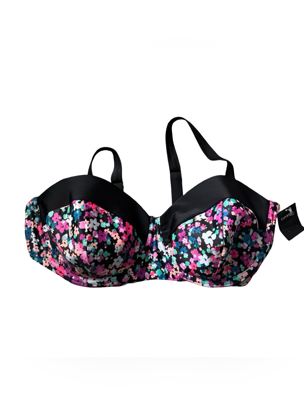 George Plus NWT Bikini Top Black Floral Underwire Adjustable Straps Swim